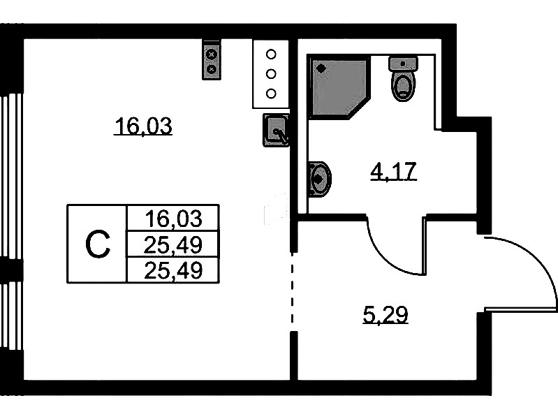 Квартира студия 25.49 м², 6/11 эт., ЖК «Новое Колпино»